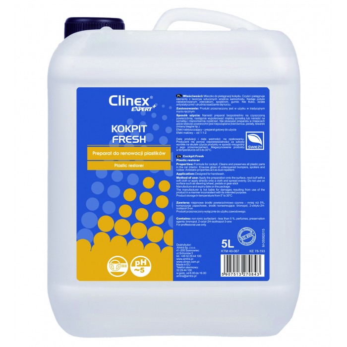 Clinex Expert, Bio Kokpit Fresh , Προϊόν καθαρισμού & προστασίας ταμπλό αυτοκινήτων, με φυσικό κερί 5L