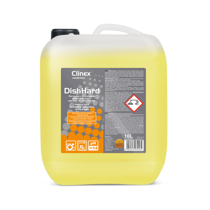 Clinex DishHard, υγρό για επαγγελματική χρήση σε πλυντήρια πιάτων, ιδανικό για εφαρμογές σε πολύ σκληρό νερό, 10L, 20L