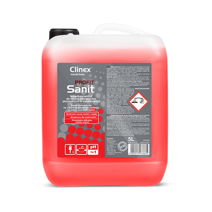 Clinex PROFIT Sanit Υπερσυμπυκνωμένο καθαριστικό για τον καθημερινό καθαρισμό των χώρων υγιεινής 5L